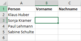 Zellaufteilung in Excel Beispiel 1