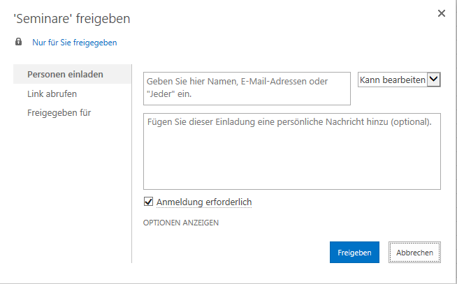 Datei in OneDrive for Business freigeben