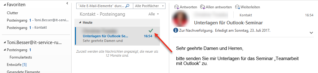 E-Mail in Outlook als erledigt kenzeichnen