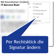Signaturen in Outlook per Kontextmenü wählen
