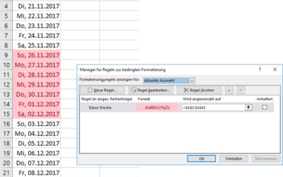Aktuelle Kalenderwoche in Excel kennzeichnen