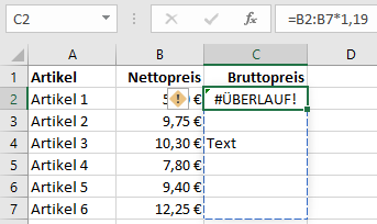 Überlauffehler in Excel