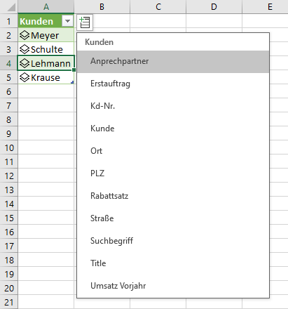 Auswahl einer Spalte aus einem Excel-Datentyp