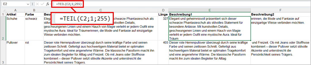 Feldinhalt in Excel aufteilen Screenshot: Feldinhalt in Excel aufteilen